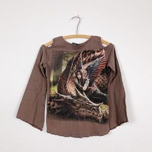 Spiral Direct Cold Shoulder Flare 3/4 Sleeve Fantasy Dragon Fairy Shirt Small